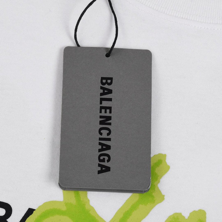 Balenciaga White &amp; Green T-Shirt Without Collar