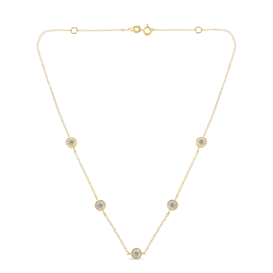 Yellow Color Plated Sterling Silver Diamond Station Necklace (1/2 cttw, K-L Color, I2-I3 Clarity)