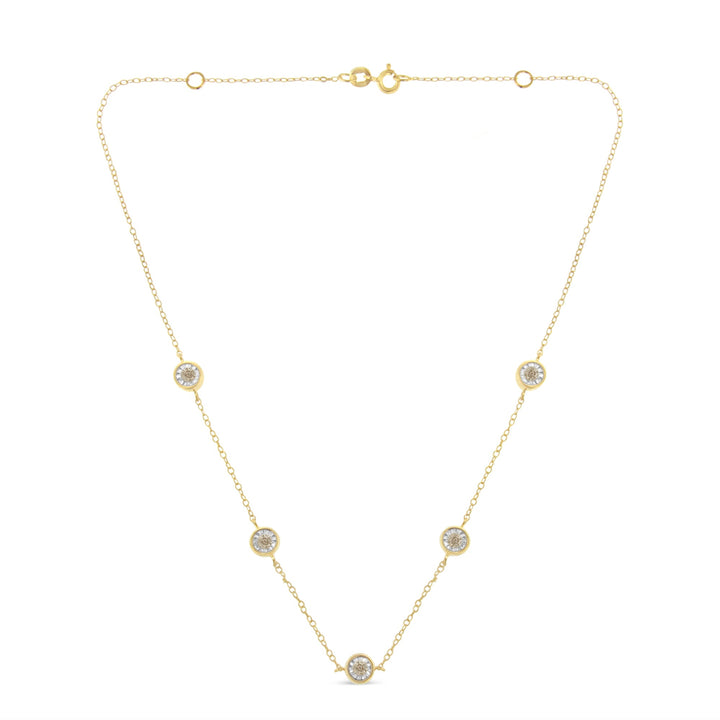 Yellow Color Plated Sterling Silver Diamond Station Necklace (1/2 cttw, K-L Color, I2-I3 Clarity)