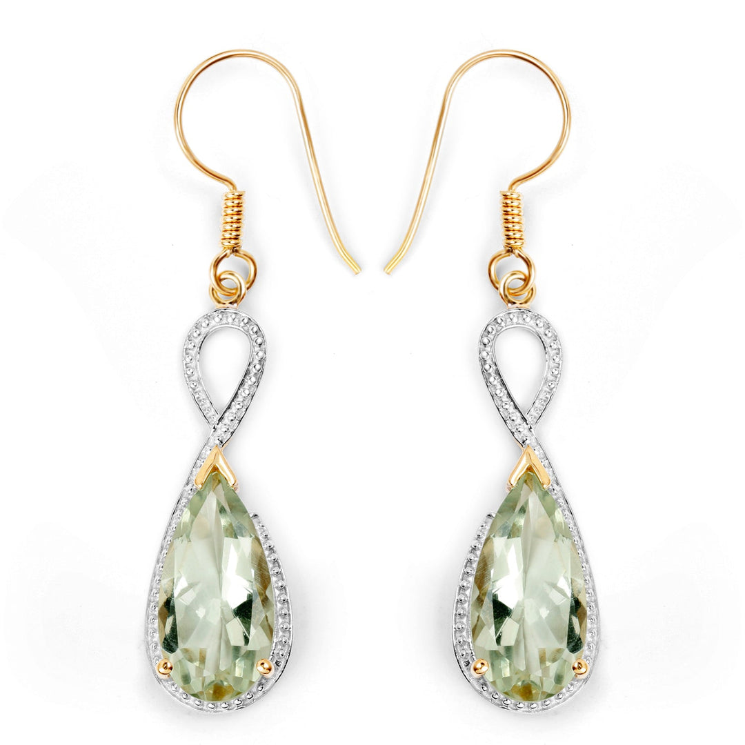 14K Yellow Gold Plated 10.10 Carat Genuine Green Amethyst .925 Sterling Silver Earrings