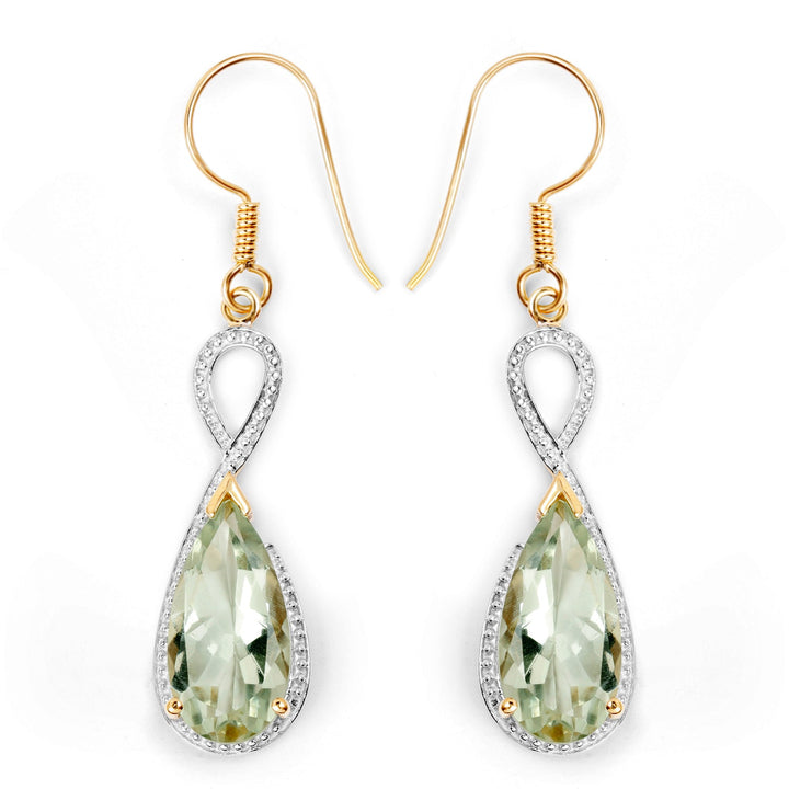 14K Yellow Gold Plated 10.10 Carat Genuine Green Amethyst .925 Sterling Silver Earrings