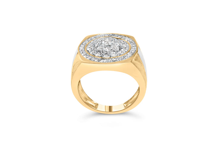 10K Yellow Gold 1 1/2 Cttw Diamond Cluster and Halo Signet Mens Ring (K-L Color, I1-I2 Clarity) - Size 10