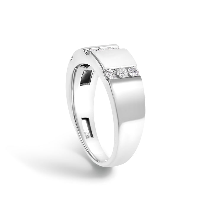 Men's .925 Sterling Silver 1/2 Cttw Diamond Triple Three Stone Row Band Ring (H-I Color, I1-I2 Clarity) - Ring Size 10