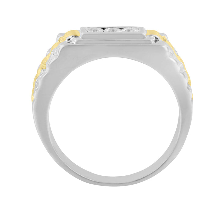 10K Yellow Gold Plated .925 Sterling Silver Diamond Accent Miracle-Set 3 Stone Ridged Band Gentlemen&