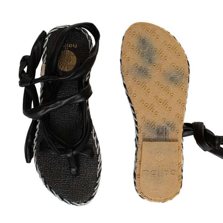 Nalho women's black fabric open toe strap  Sandals