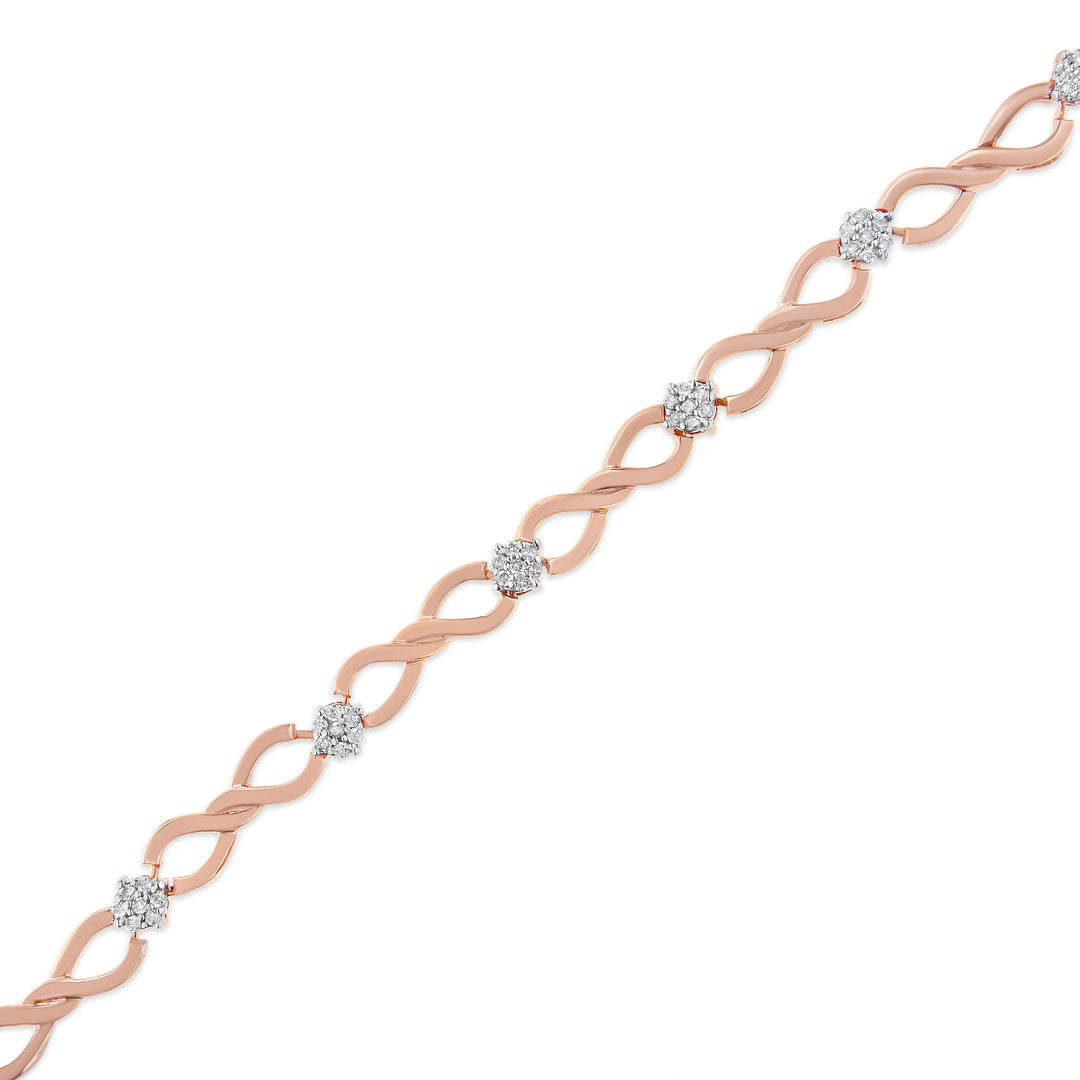 10K Rose Gold 1/2 cttw Diamond Cluster and Infinity Weave Link Bracelet (H-I Color, I2-I3 Clarity) - Size 7"