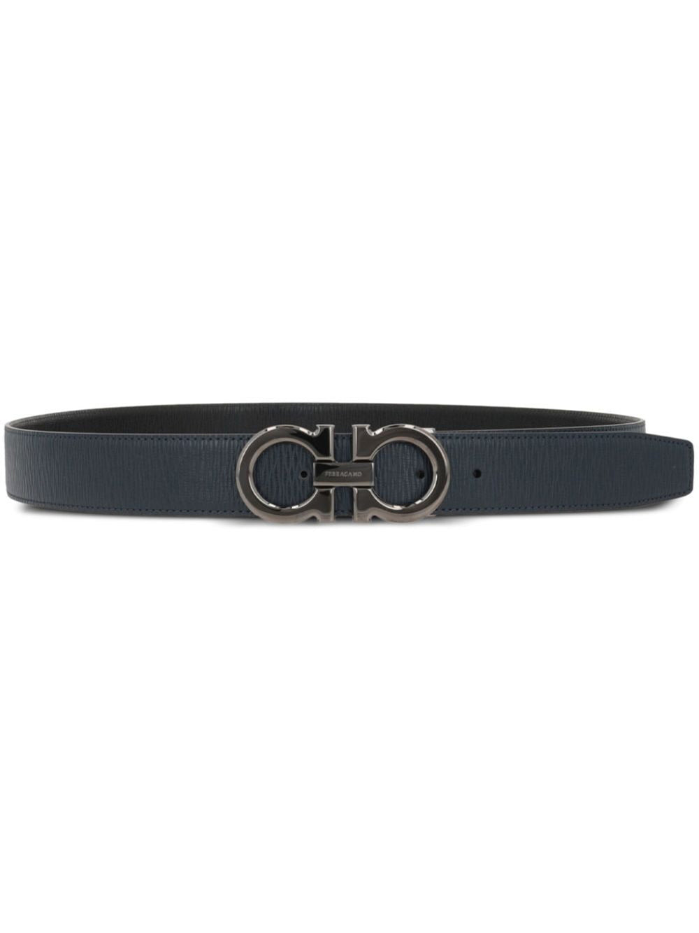 Ferragamo Men Semi-Matt Grained Leather Reversible Gancini Belt