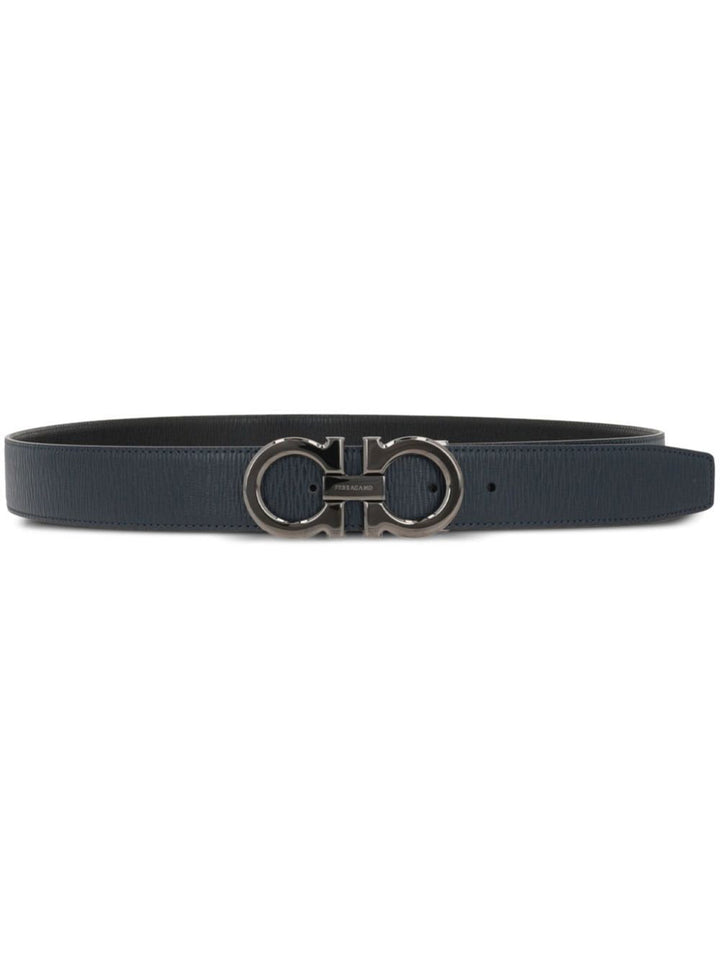 Ferragamo Men Semi-Matt Grained Leather Reversible Gancini Belt