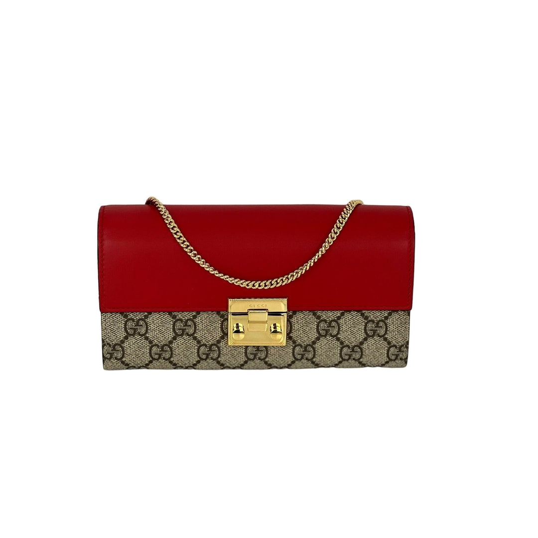 Gucci GG Supreme Continental Wallet on a Chain Red Pink Clutch - Luxury bags