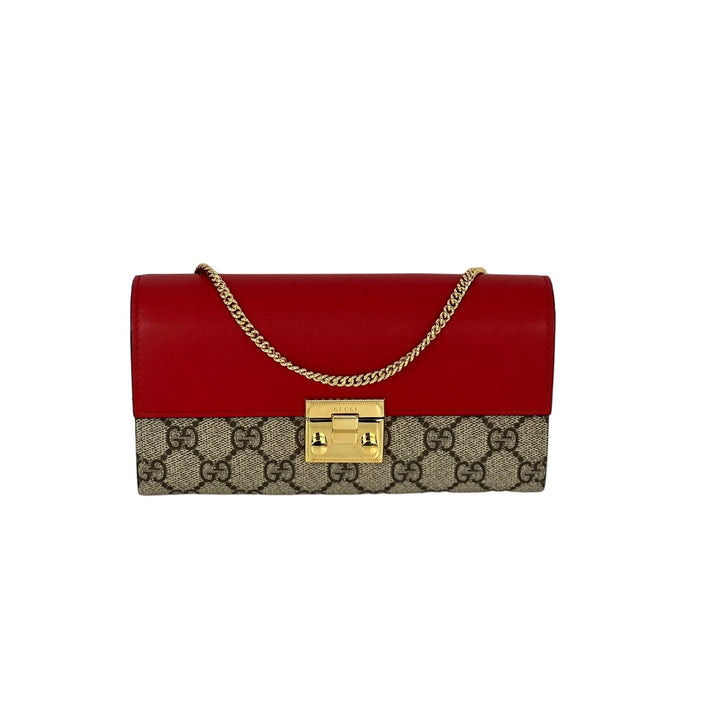 Gucci GG Supreme Continental Wallet on a Chain Red Pink Clutch - Luxury bags