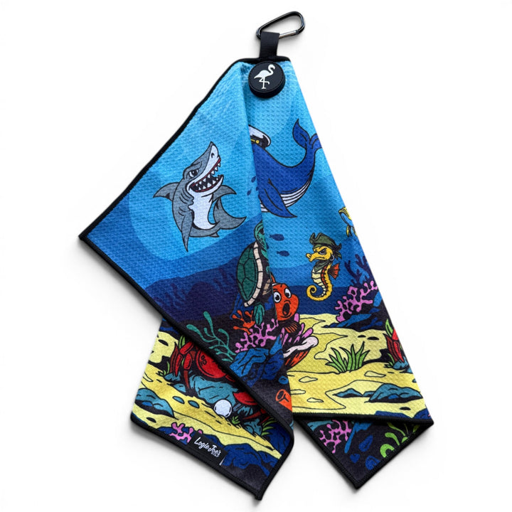 Deep Blue Sea Golf Towel | 24” x 16” Microfiber Towel | Magnetic Clip &amp; Carabiner | Premium Golf Accessory