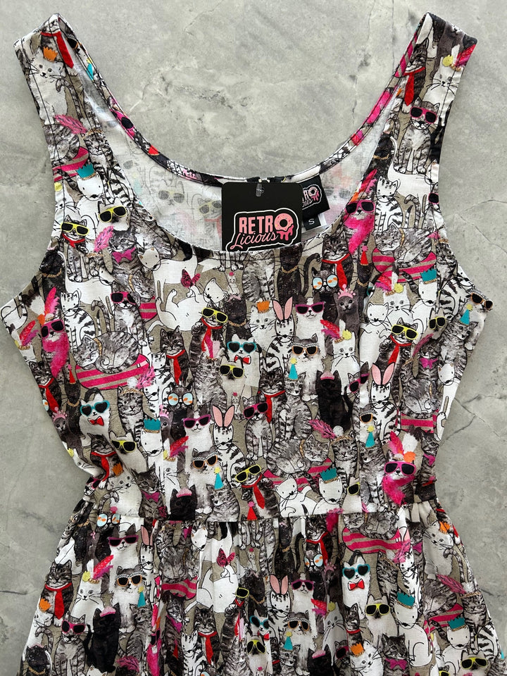 Cool Cats Shorter Length Fit &amp; Flare Dress - 3X only, 1 left!