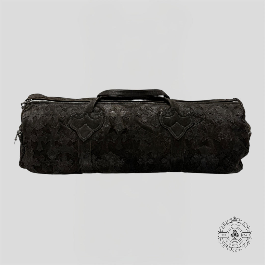 Black textured bag on a light gray background
