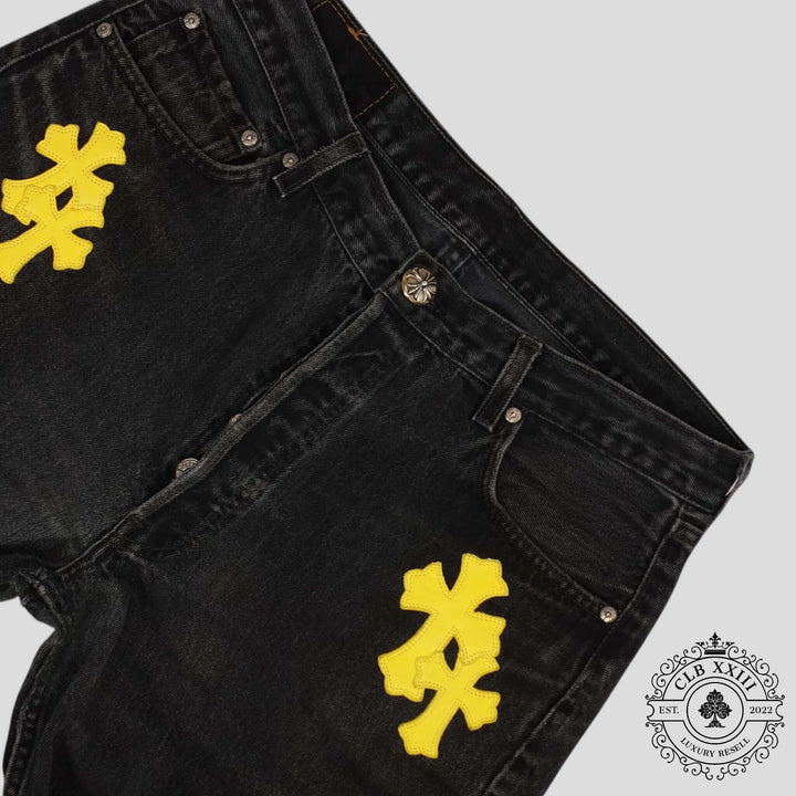 Chrome Hearts Cross Patch Jeans in Black/Yellow