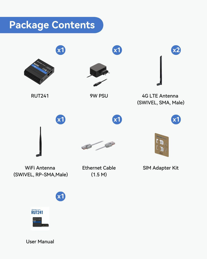 IN STOCK! Teltonika RUT241098000 Industrial 4G LTE Cellular Router, 4G LTE Wi-Fi Router, Automatic failover, Advanced VPN, Certified by Verizon/AT&amp;T/T-Mobile, Industrial 4G Router for North America