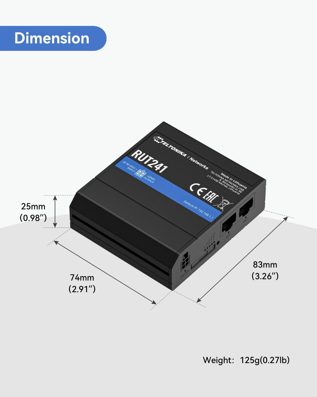 IN STOCK! Teltonika RUT241098000 Industrial 4G LTE Cellular Router, 4G LTE Wi-Fi Router, Automatic failover, Advanced VPN, Certified by Verizon/AT&amp;T/T-Mobile, Industrial 4G Router for North America