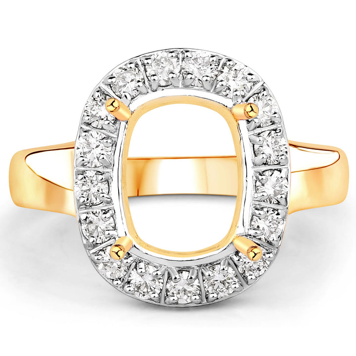 0.51 Carat Genuine White Diamond 14K Yellow Gold Semi Mount Ring - holds 10x8mm Cushion Gemstone