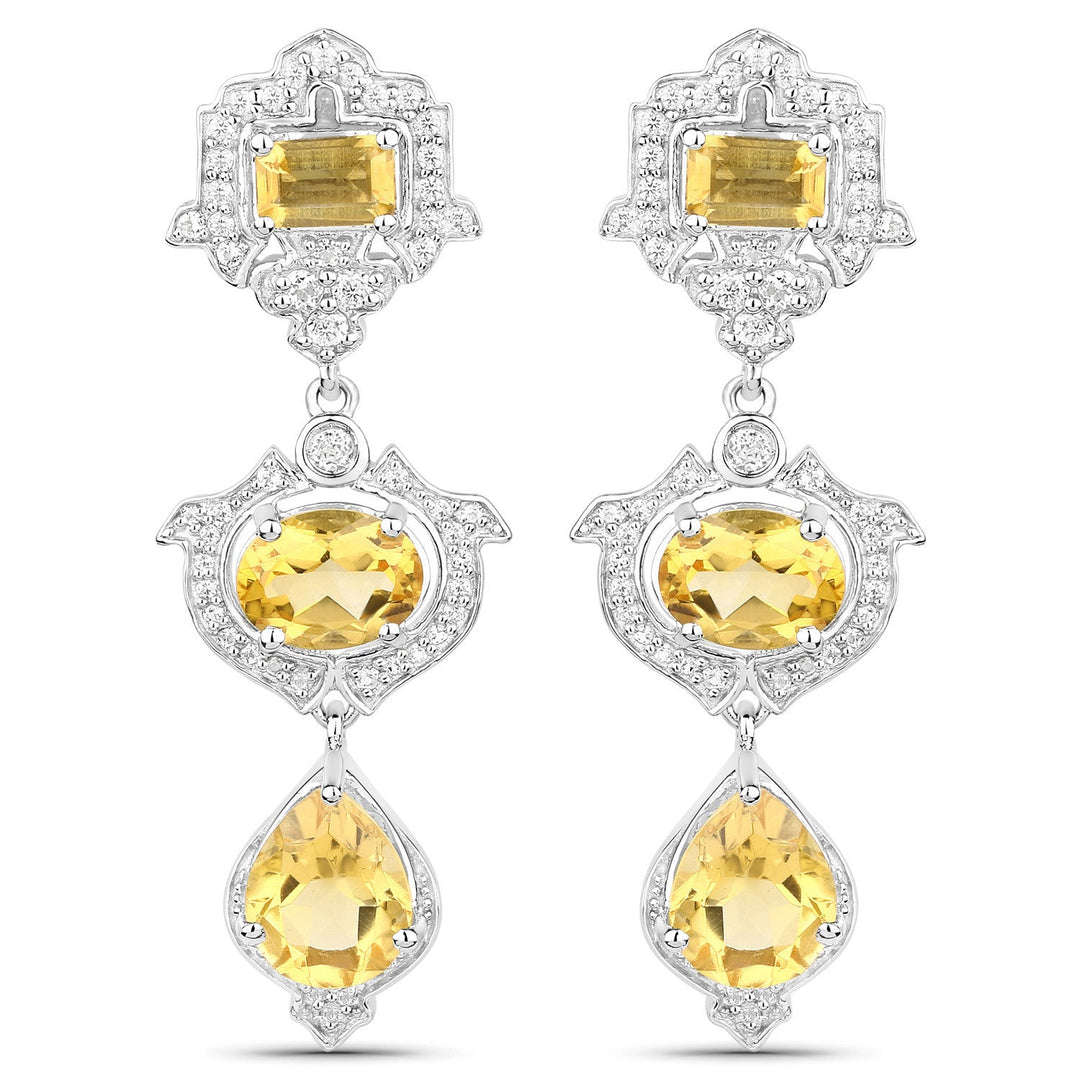 6.63 Carat Genuine Citrine and White Topaz .925 Sterling Silver Earrings