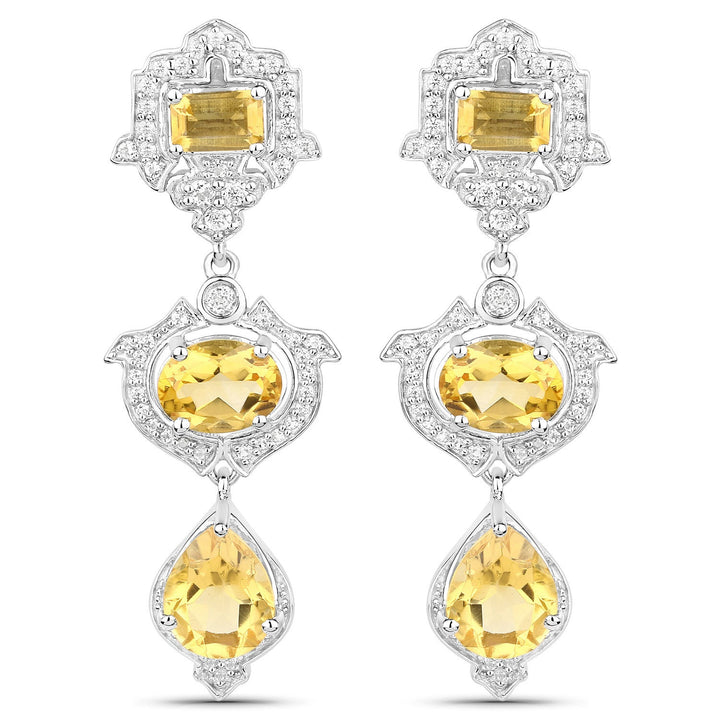 6.63 Carat Genuine Citrine and White Topaz .925 Sterling Silver Earrings