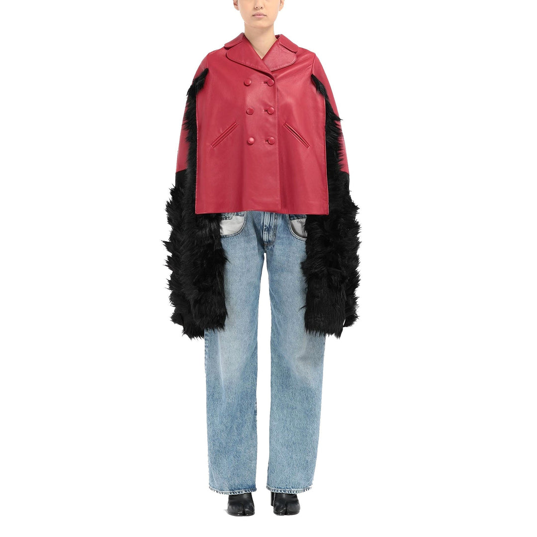 Maison Margiela Faux Fur Trimmed Leather Cape Jacket Women