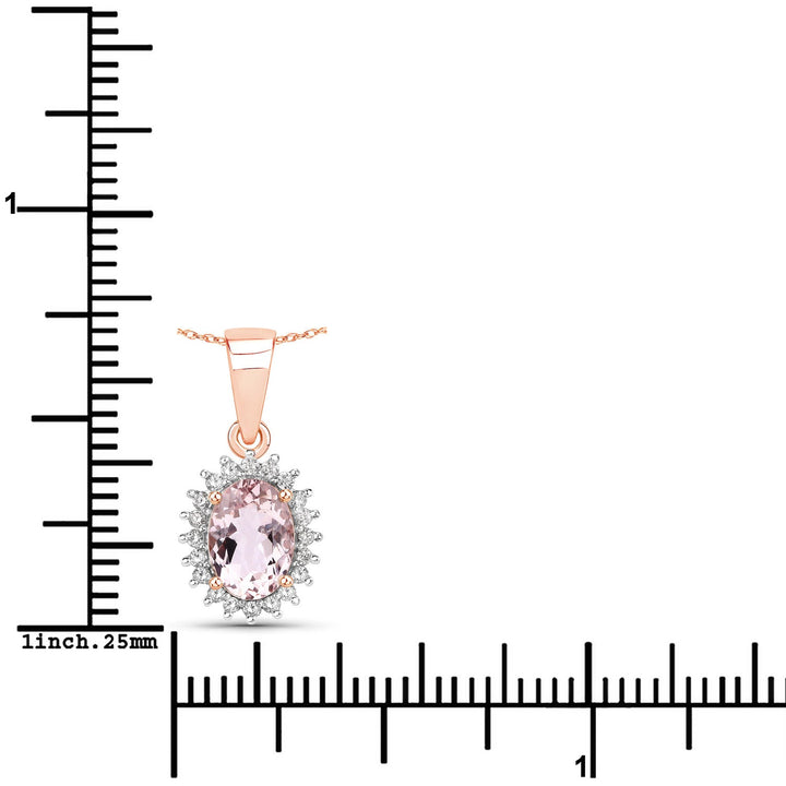 0.81 Carat Genuine Morganite and White Diamond 14K Rose Gold Pendant