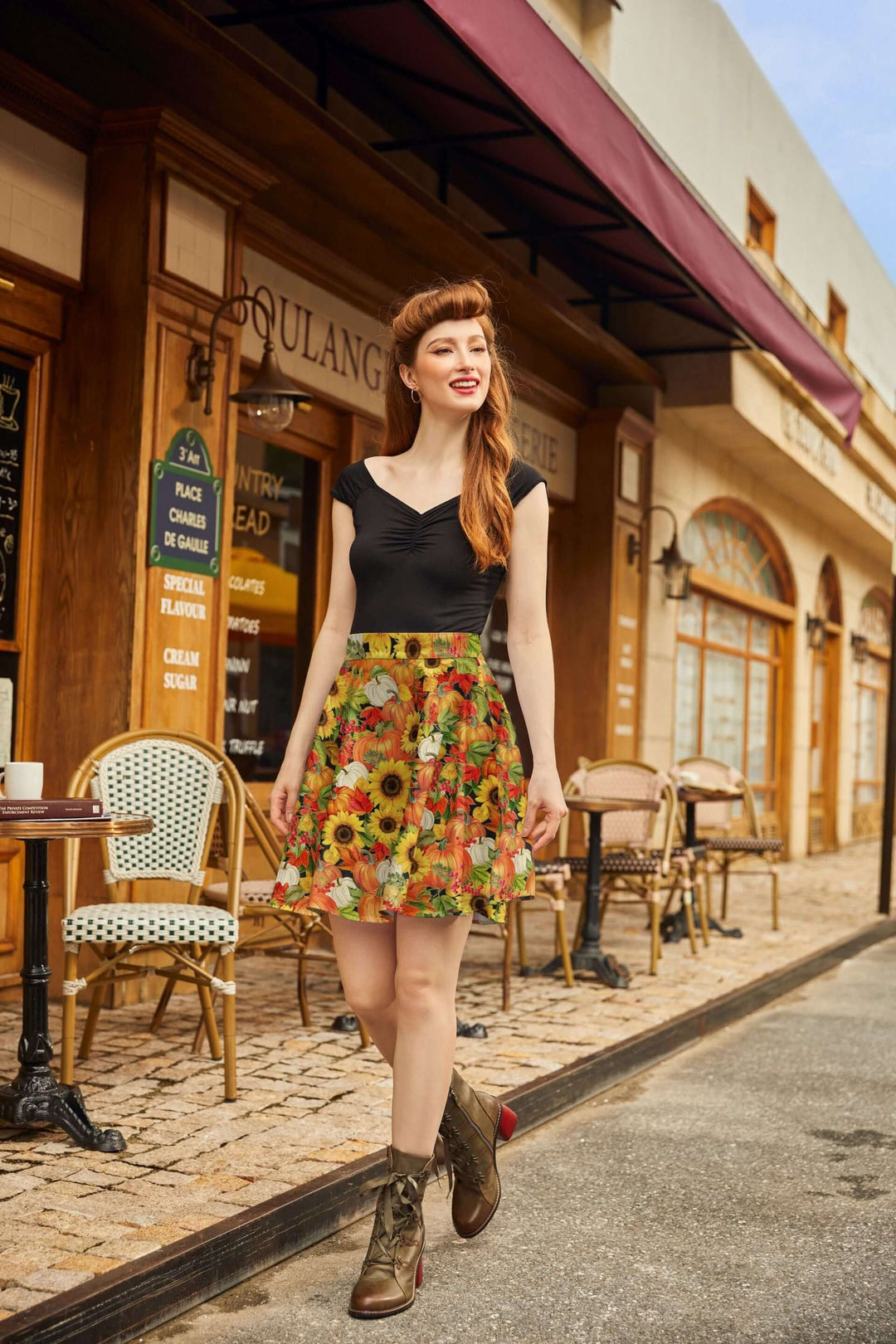 Sunflower &amp; Pumpkin Skater Skirt