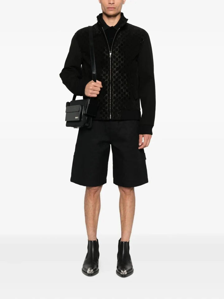 Gucci Men `Gg` Leather Bomber Jacket