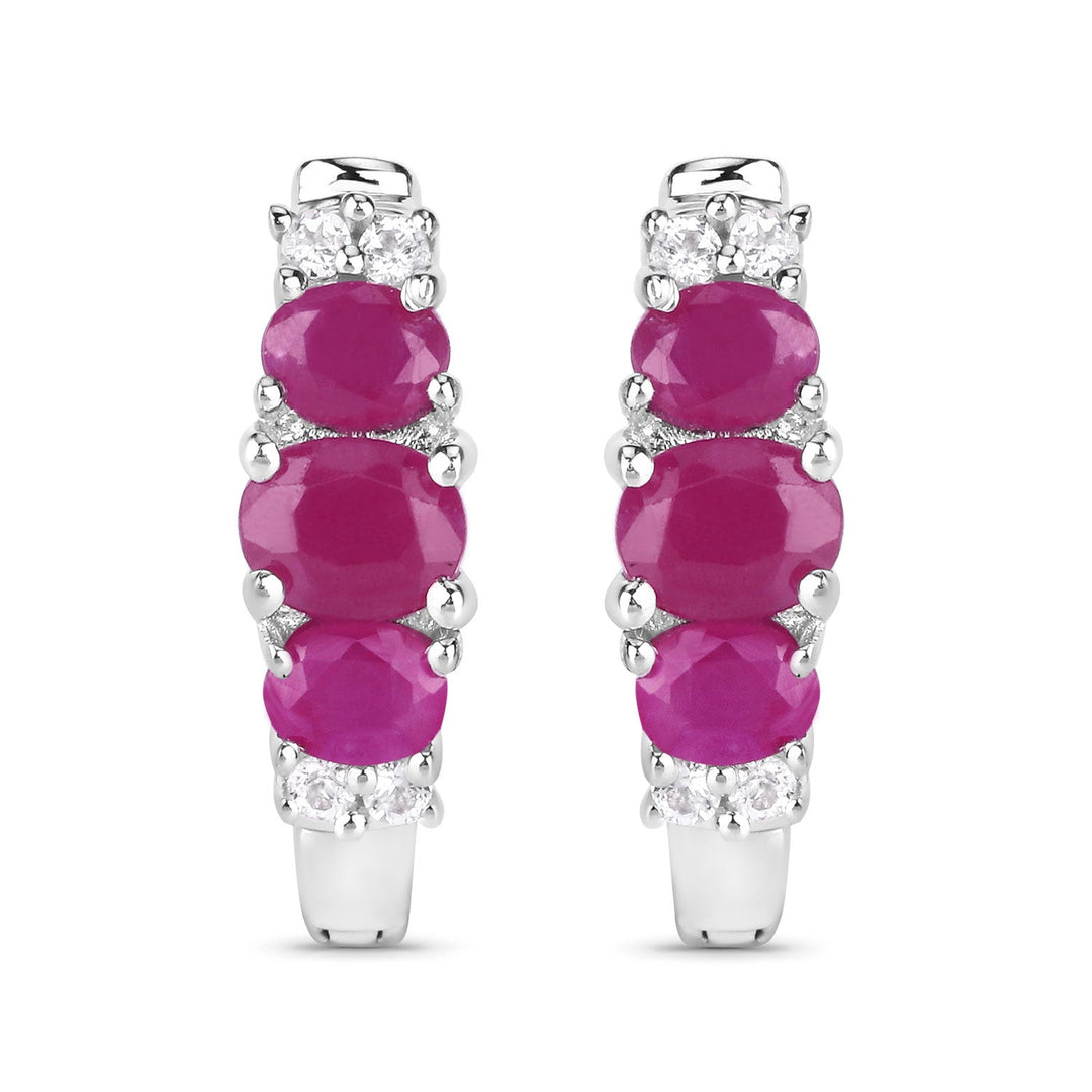 1.66 Carat Genuine Ruby and White Topaz .925 Sterling Silver Earrings