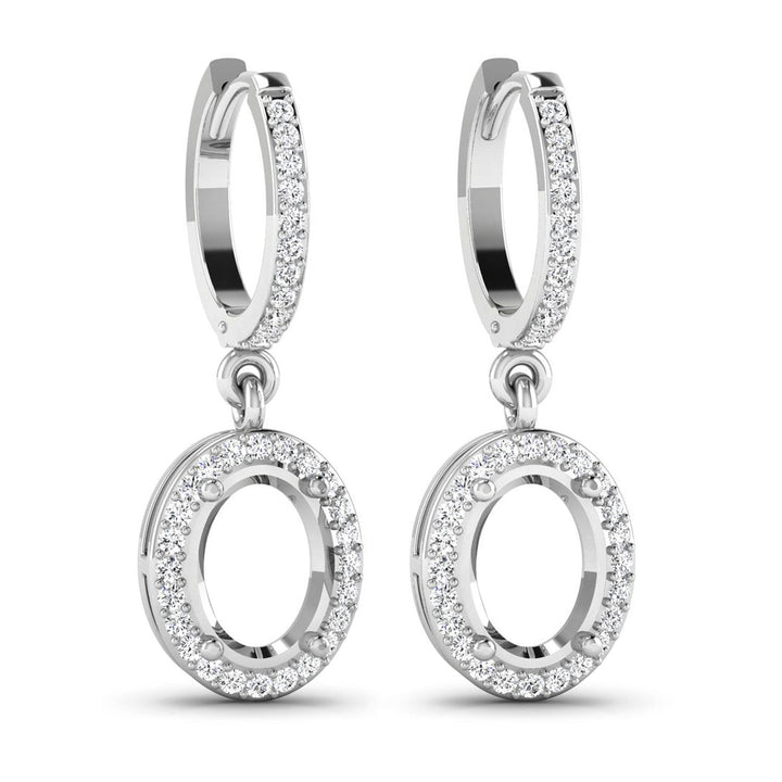 0.32 Carat Genuine White Diamond 14K White Gold Semi Mount Earrings - holds 8x6mm Oval Gemstones