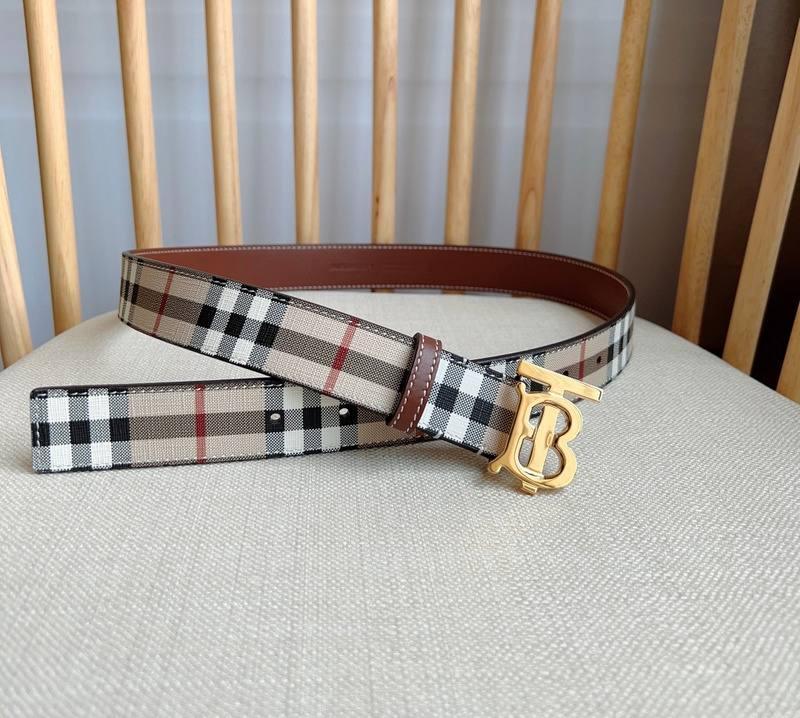 Burberry TB Belt E-Canvas &amp; Leather Vintage Check Monogram Buckle - Timeless Luxury