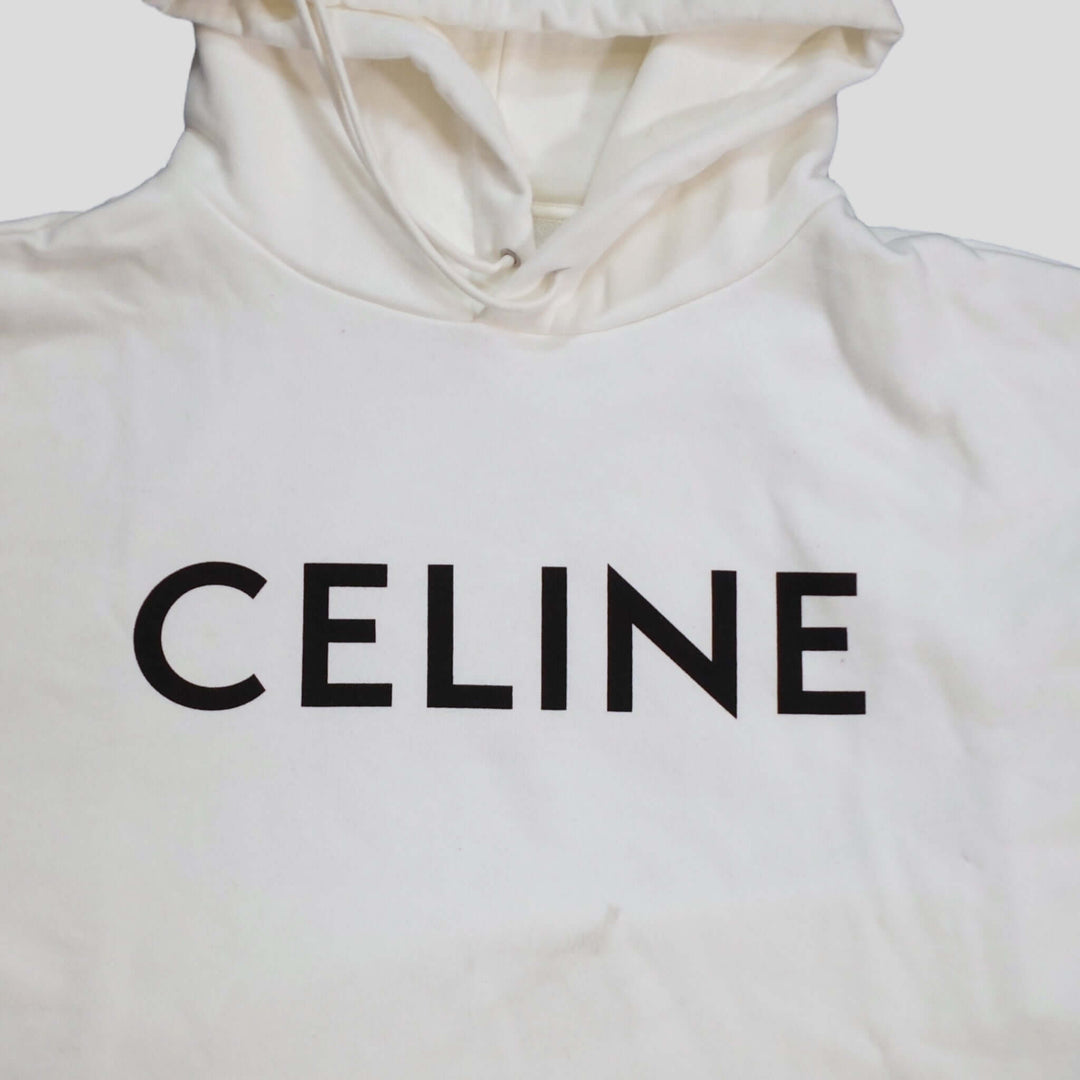 Celine Homme Logo Hoodie in White