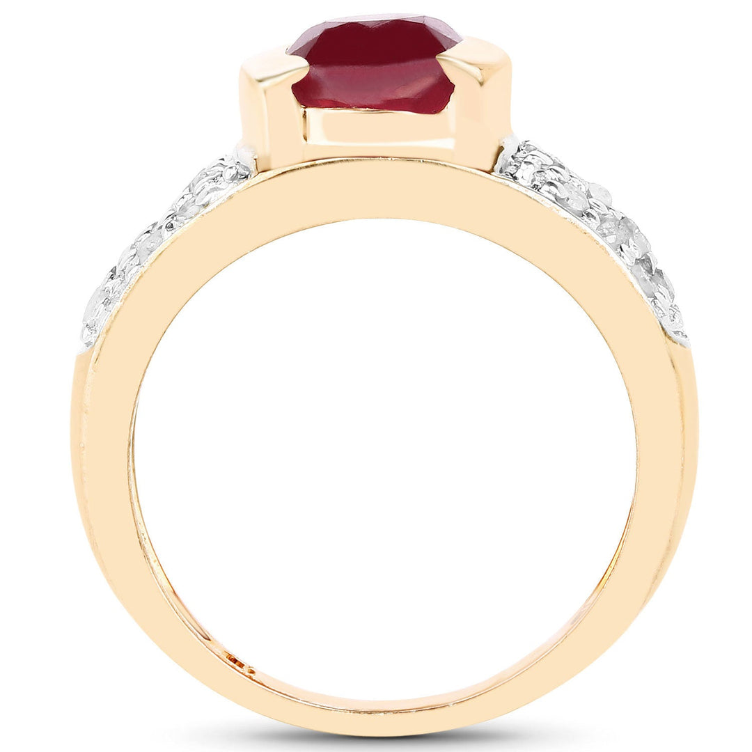 14K Rose Gold Plated 1.95 Carat Genuine Glass Filled Ruby &amp; White Diamond .925 Sterling Silver Ring