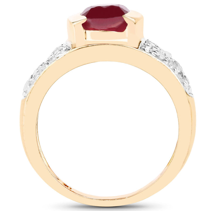 14K Rose Gold Plated 1.95 Carat Genuine Glass Filled Ruby &amp; White Diamond .925 Sterling Silver Ring