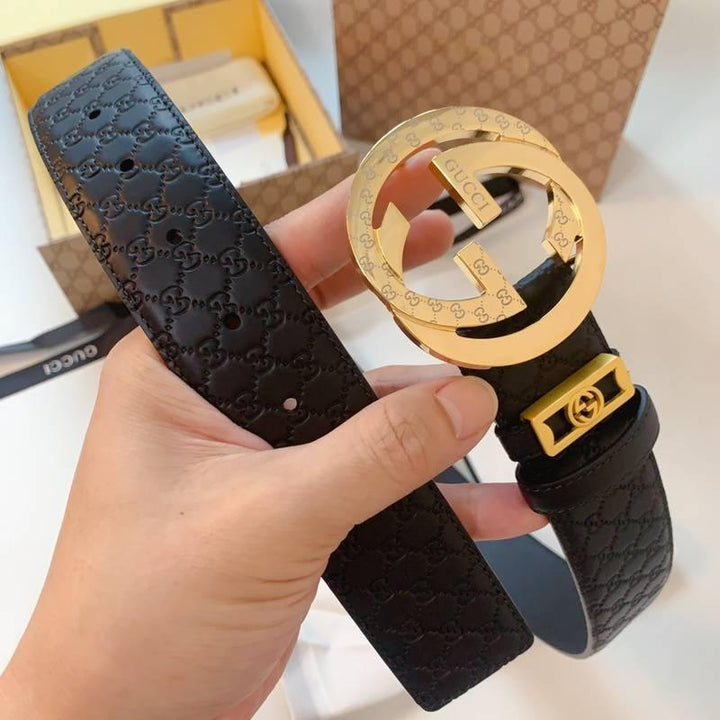 GUCCI Embellished coated-canvas and leather belt &