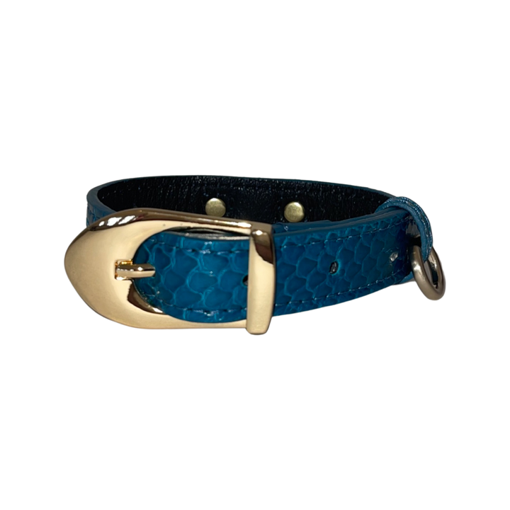 Dark Turquoise XS Snake 7”-14” Collar/Custom Gold Hardware