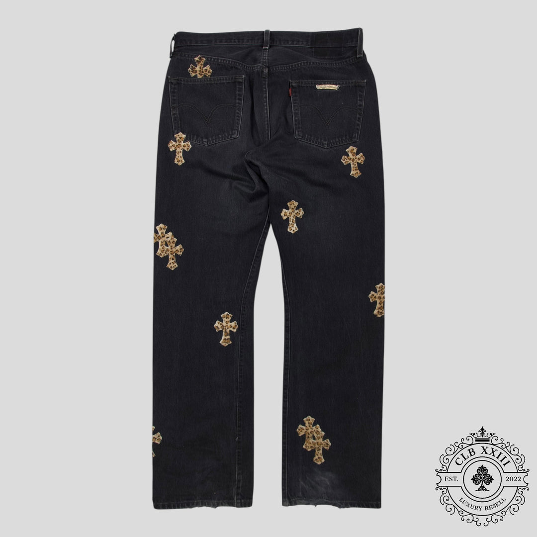 Chrome Hearts Leopard Cross Patch Jeans in Black