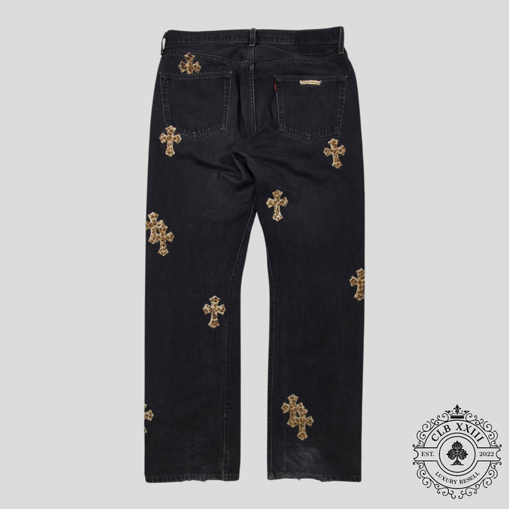 Chrome Hearts Leopard Cross Patch Jeans in Black