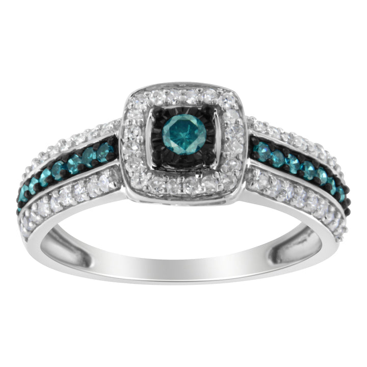 .925 Sterling Silver Treated Blue Miracle-Set Diamond Engagement Ring (1/2 Cttw, J-K Color, I1-I2 Clarity) - Size 6