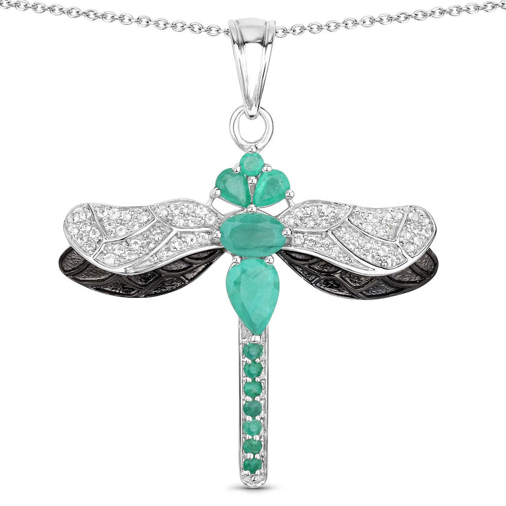 1.87 Carat Genuine Zambian Emerald and White Topaz .925 Sterling Silver Pendant