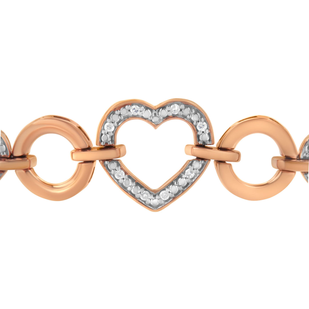 14K Rose Gold Plated .925 Sterling Silver Diamond Accent Circle and Heart Link Adjustable 6â€-10â€ Bolo Bracelet