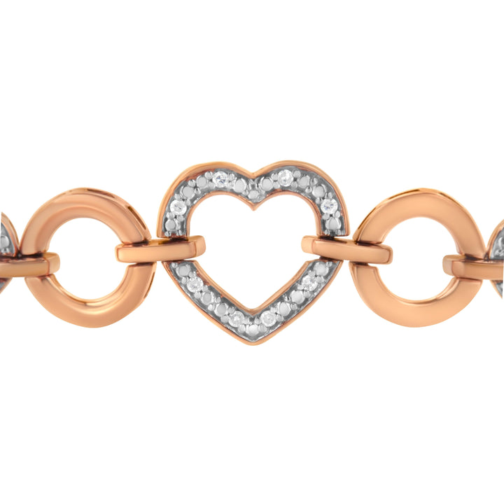14K Rose Gold Plated .925 Sterling Silver Diamond Accent Circle and Heart Link Adjustable 6â€-10â€ Bolo Bracelet