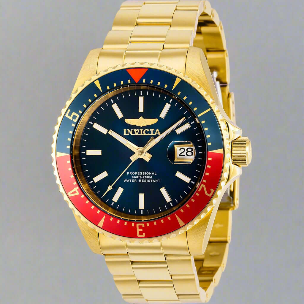 Invicta men's gold tone automatic analog blue dial Watches