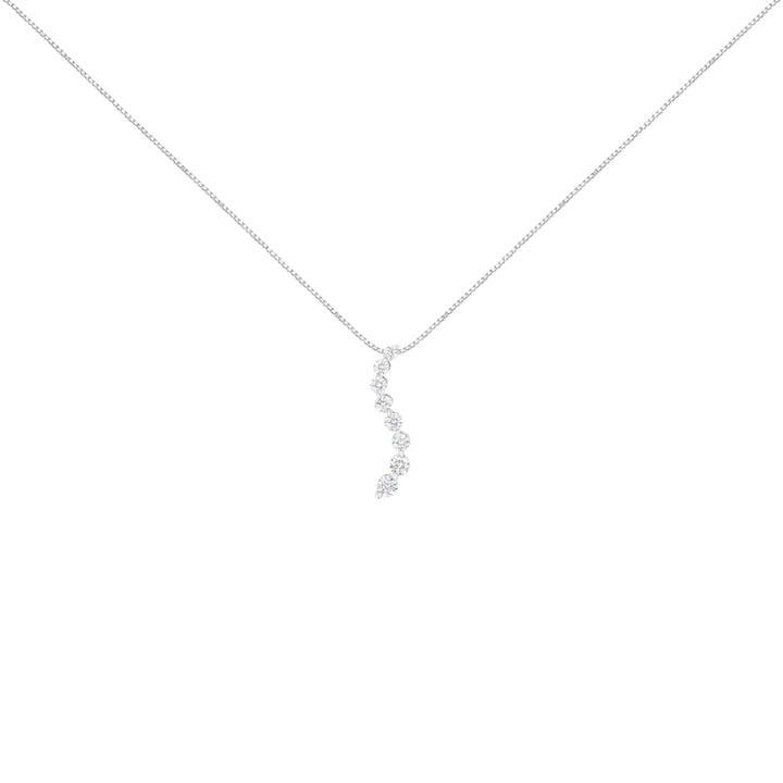14K White Gold 3.0 Cttw Round-Brilliant & Baguette Cut Diamond S Shaped Graduated 18" Pendant Necklace (I-J Color, I2-I3 Clarity)
