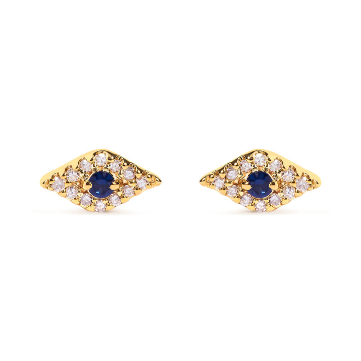 10K Yellow Gold Blue Sapphire and Diamond Accent Evil Eye Stud Earring (H-I Color, I1-I2 Clarity)