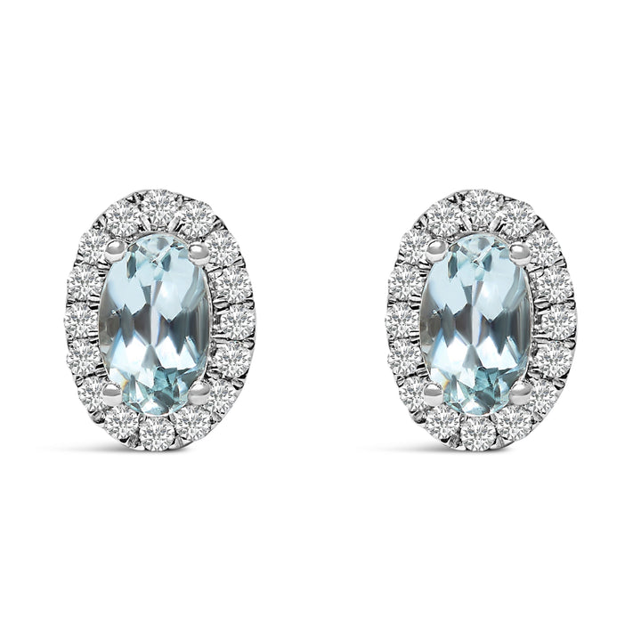 10K White Gold 5x3 MM Oval Purple Amethyst and Diamond Halo Stud Earrings (I-J Color, I1-I2 Clarity)