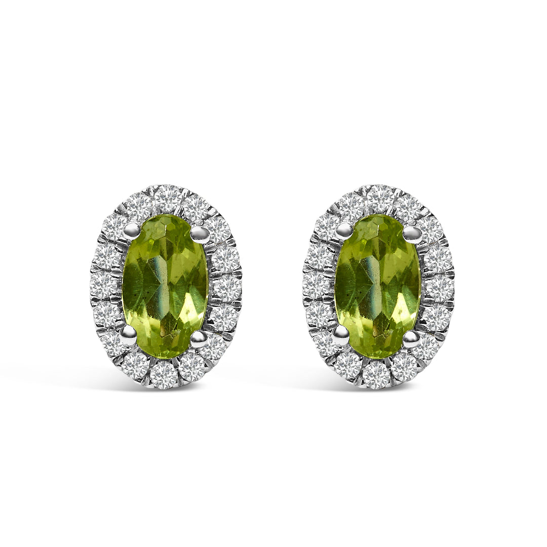 10K White Gold 5x3 MM Oval Purple Amethyst and Diamond Halo Stud Earrings (I-J Color, I1-I2 Clarity)
