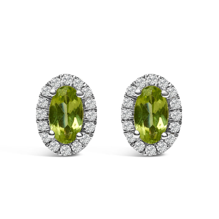 10K White Gold 5x3 MM Oval Purple Amethyst and Diamond Halo Stud Earrings (I-J Color, I1-I2 Clarity)