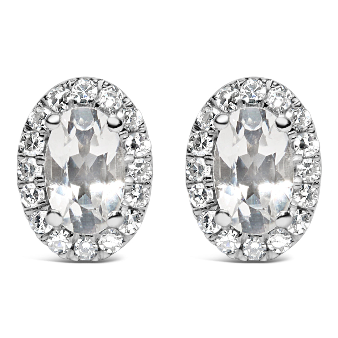 10K White Gold 5x3 MM Oval Purple Amethyst and Diamond Halo Stud Earrings (I-J Color, I1-I2 Clarity)