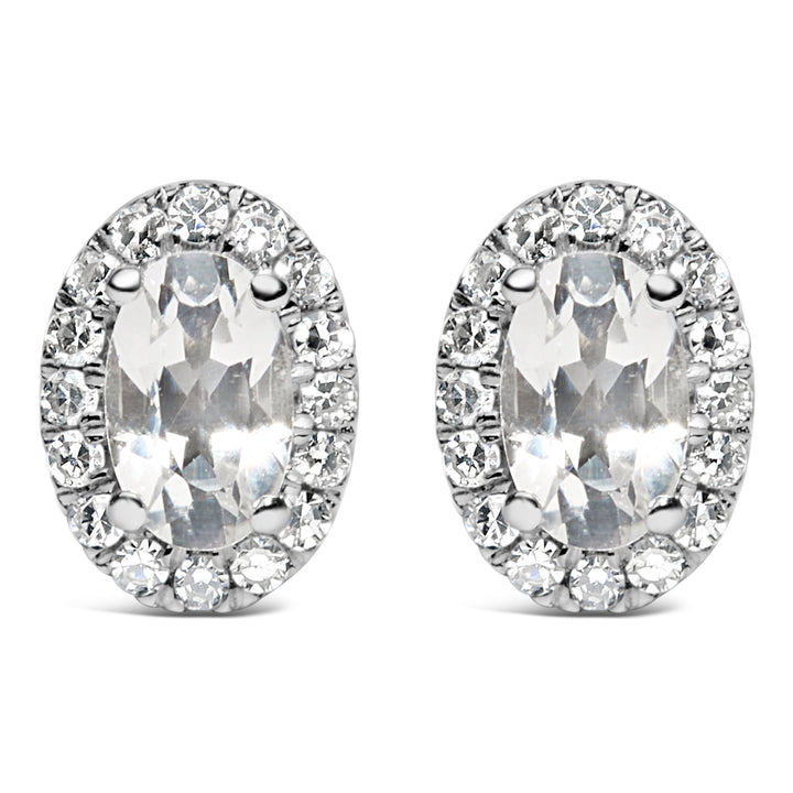 10K White Gold 5x3 MM Oval Purple Amethyst and Diamond Halo Stud Earrings (I-J Color, I1-I2 Clarity)