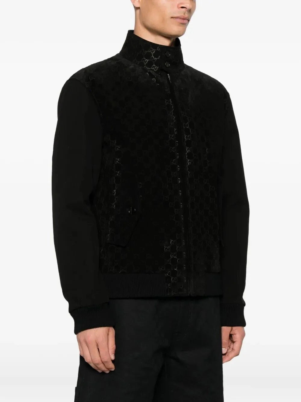 Gucci Men `Gg` Leather Bomber Jacket